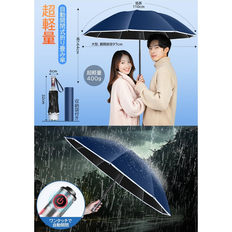 Moon River Folding Umbrella, Reverse Folding Umbrella, Big Size, One-touch