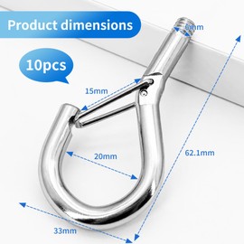 Screw Hooks, M6 Hooks for Screwing - Ceiling Hooks, Screw Hooks, Stainless Steel with Security, Hanging Hook with Spring Buckle, Spring Hooks, Hook Screws, Eye Hooks for Lamps, Signs, Decoration (M6