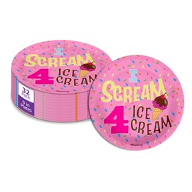 Suministros para fiesta de cumpleaños para niñas – Platos de papel de cumpleaños de helado – Platos de papel grandes de 9 pulgadas a granel (I Scream Four Ice Cream, 32 piezas)