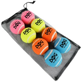 INSUM Large Tennis Balls for Dogs - 8 Pack 3.0'' Durable Non-Toxic Outdoor Dog Toys Balls with Mesh Bag, SGS Certified, Colorful Fetch Toys, Medium Large Breeds