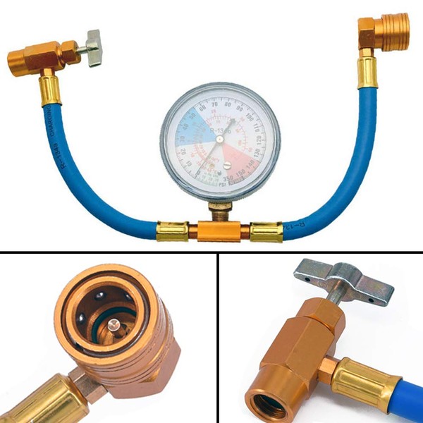 LIYYOO R134a AC Refrigerant Recharge Hose Kit with Measuring Pressure