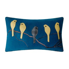 JWH Birds Accent Pillow Case Applique Hand Emobroidery Cushion Cover Wool Decorative Pillowcase Home Sofa Car Bed Living Room Decor Sham Gift 14 x 24 Inch Navy Blue Birds