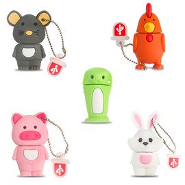 Leizhan 5 x 8GB Cute Animals USB Flash Drive, Cartoon Pig Shape Thumb Drive Rabbit Flash Drive Rat Memory Stick Chicken Jump Drive Snake Pendrive Gift for Kids, Teacher, Friends