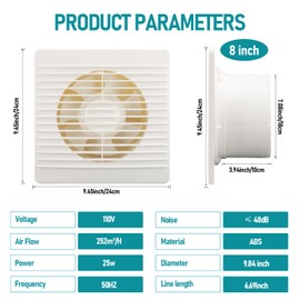 MEKOTRIN Exhaust Fan, 8 Inch Window Wall Mount Vent Fan With Switch for Kitchen Bathroom Garage Efficient Ventilation(White, 80W)