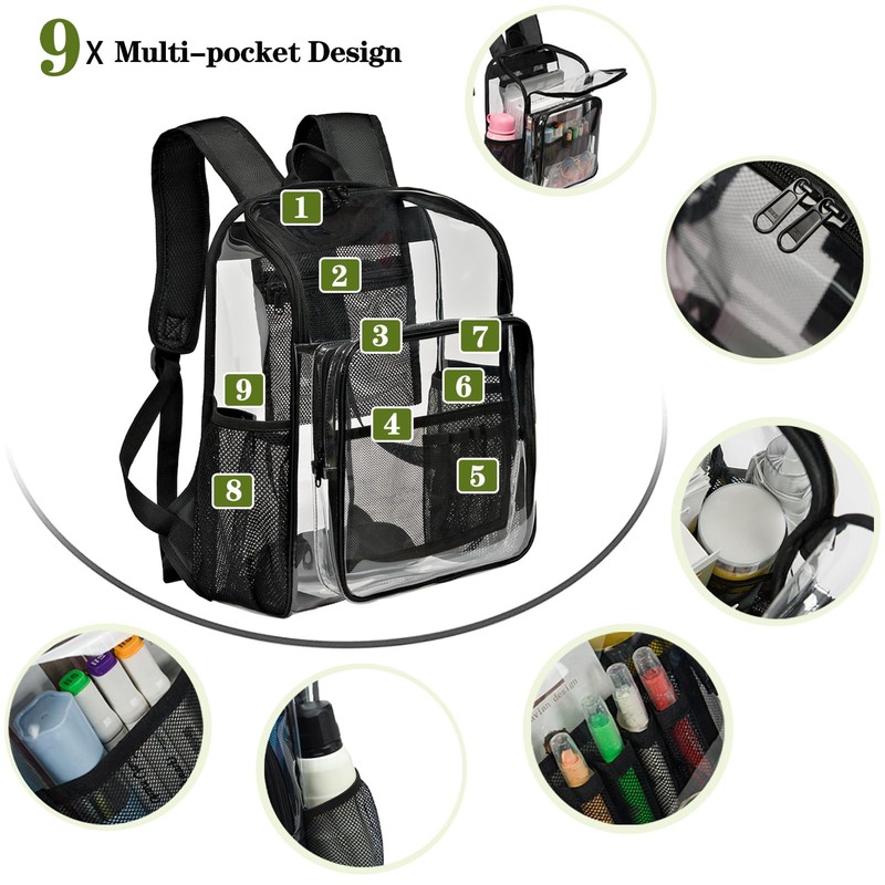 KUI WAN Clear Backpacks for School Large Clear Bookbag with