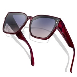 KANASTAL Red Over Glasses Sunglasses Womens Polarised Burgundy Fitover Sunglasses Ladies Tinted Gradient XL Spectacles UV400 - Red Frame Black Pink Lens