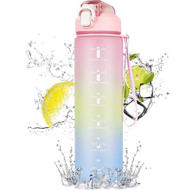 Lepidi Water Bottle 1 L, Leak-proof Sports Bottle, Water Bottle with Time Markings and Straw, Bicycle Water Bottle for Fitness, Outdoor, Office, Cycling