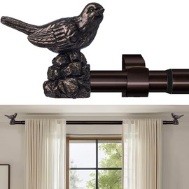 KVEEO Curtain Rods 48 to 90 Inches Vintage Oil Bronze Curtain Rods for Windows Adjustable Drapery Rod with Bird Finials Heavy Duty Window Brown Curtains Rod for Living Room Bedroom