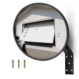 CNQLIS 8 Inch Convex Mirror Outdoor with Adjustable Wall Fixing Bracket,Blindspot Traffic Mirror for Driveway Garage Park Outdoor Wide Angle View Curved Security Blind Spot Mirrors