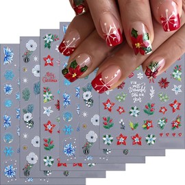 6Sheet LBPEPAMZ Christmas Nail Stickers Embossed Blue Snowflake Nail Art Stickers 3D Self-Adhesive Xmas Colorful Flower Nail Decals Magic Gradient Snowflake Winter Christmas Nail Supplies for Women
