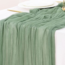 Socomi 4pcs Sage Green Table Runner Spring Easter Cheesecloth Table Runner 170 inch Cheese Cloth 14FT Boho Rustic Gauze for Wedding Party Baby Shower Decor