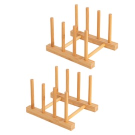 HBlife 2pcs Bamboo Dish Plate Bowl Cup Book Pot Lid Cutting Board Drying Rack Stand Drainer Storage Holder Organizer Kitchen Cabinet（Keep Dry）