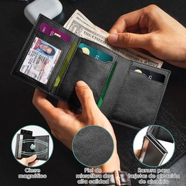 Lukovee Billetera Hombre Cuero, Cartera Tarjetero RFID Bloqueo con Cierre del Imán, Cartera Hombre de Piel Antirrobo con Ventana ID, Bolsillo de Monedero Plegable, Hombres Regalo para Día del Padre
