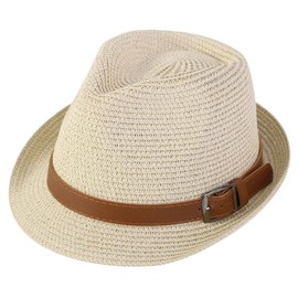 Simplicity Fedora for Men Panama Hats for Women Packable Straw Fedora Hat for Women Summer Beach Fedora Men Fedora Hats, Natural SM