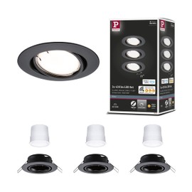 Paulmann 92465 LED Recessed Light Base Smart Home Zigbee Basic Set Swivelling Round 230 V 3 x 4.9 W 3 x 430 lm Dimmable 90 mm Black Matt Metal 3000 K