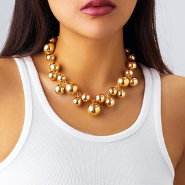 Handcess Chunky Choker Necklace Gold Punk Beaded Necklaces Thick Necklace Chain for Women