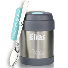 Milu Thermal Food Container, 300/440/450/650/800 ml, Customisable, Stainless Steel, Warmth Preservation, for Baby Food, Cereals to go, (300 ml)