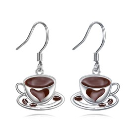 YFN Coffee Earrings Sterling Silver Coffee Dangle Earrings Tiny Coffee Jewelry for Women Coffee Gifts for Coffee Lovers