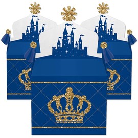 Big Dot of Happiness Royal Prince Charming - Treat Box Party Favors - Baby Shower or Birthday Party Goodie Gable Boxes - Set of 12