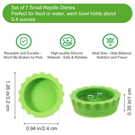 Reusable Small Reptile Food Dish, Crested Gecko Food and Water Feeding Cups, Easy Clean Silicone Small Capacity Worm Bowl, Gecko Tank Accessories (14 Pack, 7 Colors)