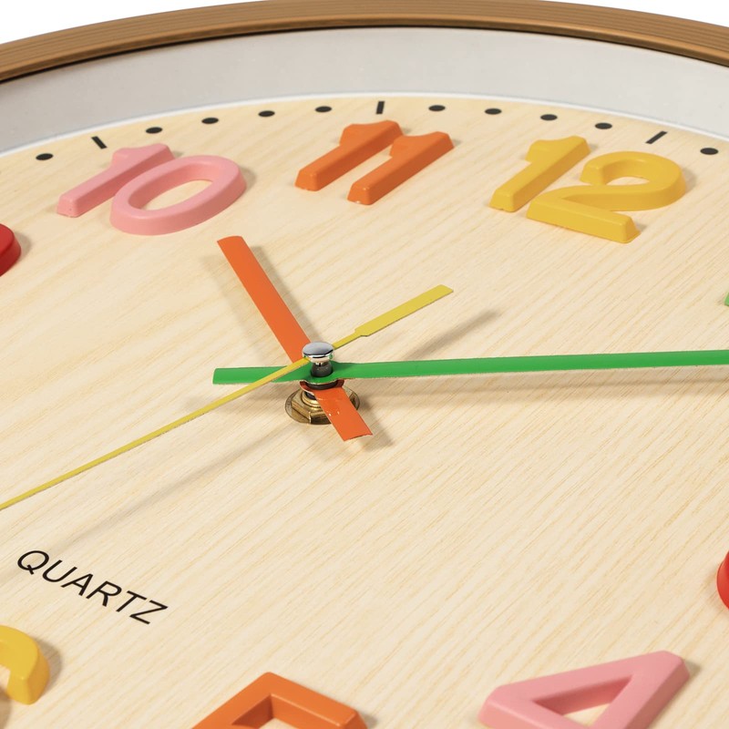 Foxtop Silent Kids Wall Clock Non-Ticking Battery Operated Colorful Childrens
