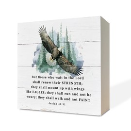 Christian Wood Signs, Bible Verse Isaiah 40:31- But Those Who Wait in The Lord Shall Renew Their Strength, Box Sign Decor Tabletop, Faith Sign, Religious Home Decor, Motivational Gifts for Teens Young