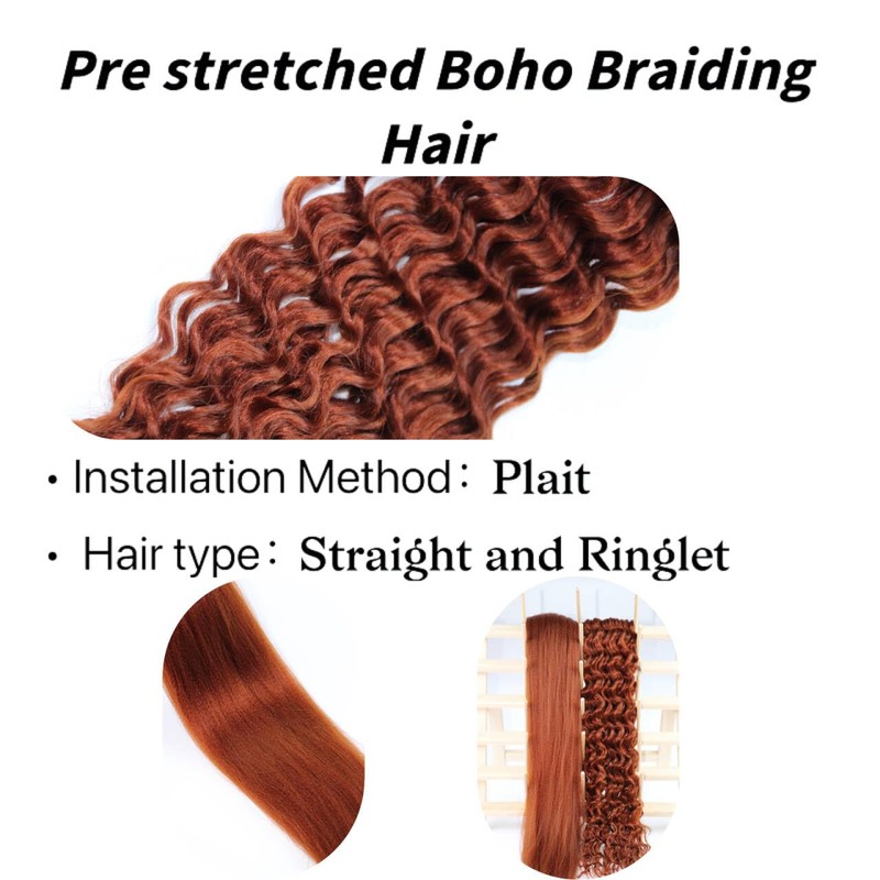 Braiding Hair Pre stretched Ginger Boho Braiding Hair 6Packs/Lot Curly