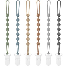 Eascrozn 6 Pack Silicone Pacifier Clip with One-Piece Design for Baby Boys and Girls, BPA Free Soft Flexible Binky Clips with Texture for Baby Essentials