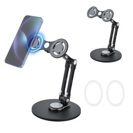 UTEBIT Double Magnetic Stand, 360 Degree Rotation, Height 10.2 inches (26 cm), Convenient to Carry, Folding Stand Holder, Install 2 Simultaneously, Desktop, Aluminum Alloy, Compatible with MagSafe