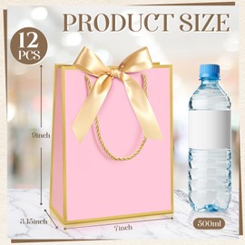 Silkfly 12 Pcs Thank You Gift Bags with Handles 9 x 7 x 3. 15'' Welcome Gift Bags with Bow Ribbon for Wedding Bridal Baby Shower Birthday Housewarming Party(Pink, Gold)