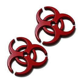 2X 3D Red Metal Biochemical Marker Emblem Car Motorcycle Biohazard Symbol Decal Emblem Sticker Modification