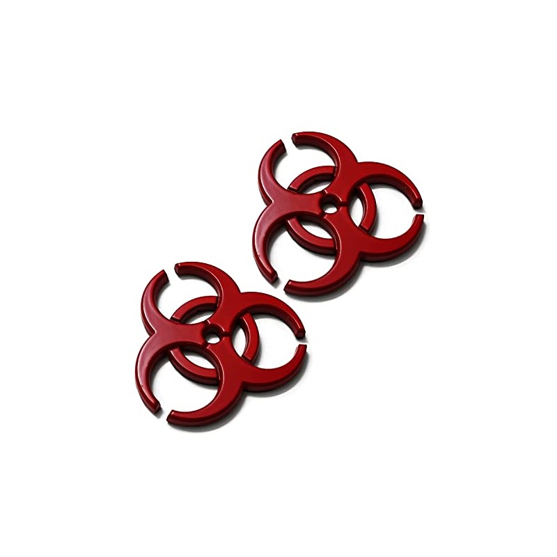 2X 3D Red Metal Biochemical Marker Emblem Car Motorcycle Biohazard