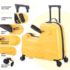 Fridtrip 22 inch Kids Ride On Luggage with Safety Belt,Tollder Luggage with Spinner wheels and Luggage Cover (Yellow)