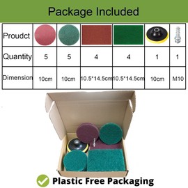 10Pcs Scouring Pads Cleaning Kit for Drill, Kagni 4 Inch Power Scrubber Drill Brush Attachment, Includes 5 Non-Scratch Red Pads and 5 Stiff Green Pads (Drill NOT Included)