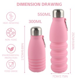 Dwafill Foldable Drinking Cup, 550 ml Sports Cup, Portable, Impermeable and Spill-Free, Ideal for Travel, Sports and Outdoor Activities (Pink)