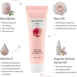 Crema de manos con aroma a rosas para pieles secas, 30 ml/1,01 onzas líquidas, fabricada en EE. UU., con manteca de karité, aceite de rosa y vitamina E, para mujer, tamaño de viaje o para llevar en