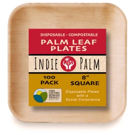 Compostable Palm Leaf Plates - 8 Inch Square [100-Pack] Microwave Safe Disposable Heavy Duty Bamboo-Like Plates - Biodegradable and Eco-Friendly