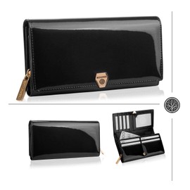 BETLEWSKI® Women's Purse Made of Genuine Leather RFID Purse Ladies Very Beautiful Colours with Many Compartments Including Gift Box Leather Purse Shiny Black, black, Elegant