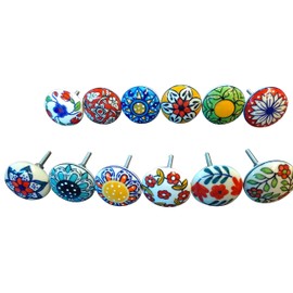 Mix of Vintage Ceramic Knobs 12 Pcs Flower Design Door Cupboard Drawer Handles