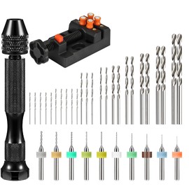 37PCS Mini Hand Drill Set for Crafts, Pin Vise Precision Micro Mini Twist Drilling Bits (0.6-3mm) and PCB Drill (0.1-1mm) with Bench Vice for Craft DIY Carving Jewelry Electronic Wood Resin Model