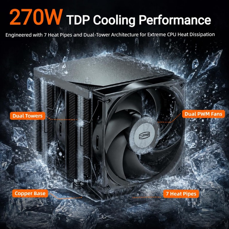 PCCOOLER RT720TC CPU Air Cooler, 270W TDP Dual Tower 7