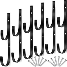 6 Pieces Pool Pole Hook Hanger Swimming Metal Brackets Pool Hook with 12 Pieces Screws for Telescopic Poles, Skimmers, Leaf Rakes, Net, Brush, Vacuum Hose, Garden and Pool Accessories (Black)