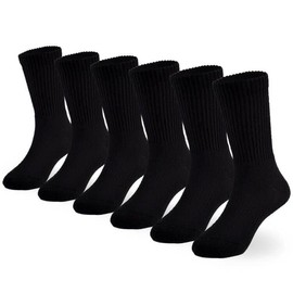 Marchare Boys Socks Kids Cushioned Crew Socks Girls Thick Cotton Athletic Running Socks Black 6 Pack 10-14 Years