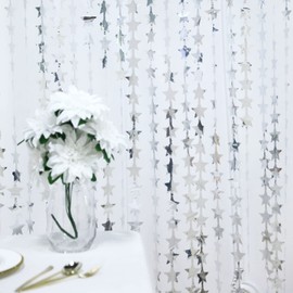 Tableclothsfactory Silver Star Chain Foil Fringe Door Window Curtain Party Backdrop, Metallic Gold Tinsel Streamer Party Decor - 3ftx6.5ft