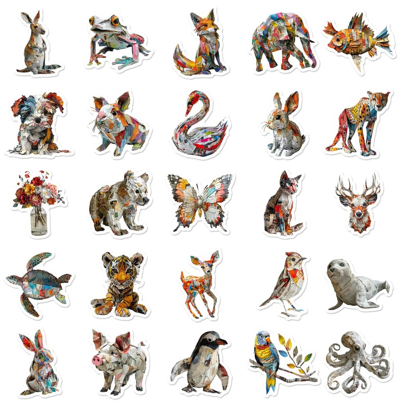 Mistree 50 Stickers Animals Forest, Newspaper Sculpture Animal, 4-5 cm