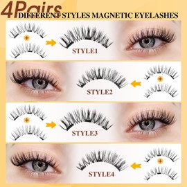 QUEWEL Magnetic-Eyelashes with Applicator, Natural Look Magnetic-Lashes with Applicator, Reusable False Eyelashes No Need Lash Glue, Easy to Apply and Remove (4pairs-DJ-CX-D)