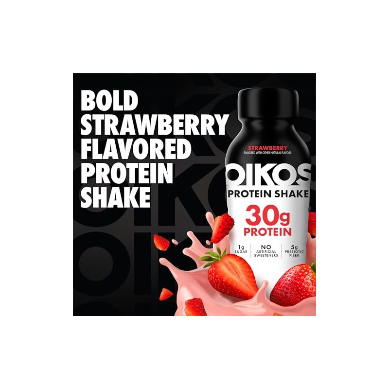 Oikos 30g Protein Shake, Strawberry, Shelf Stable, High Protein Drinks,