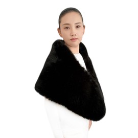 Lina & Lily Women's Winter Wedding Party Evening Shawl Wrap Stole Long Pile Faux Fur (Black)