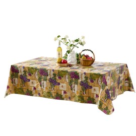 Newbridge Wine Cellar Flannel Backed Vinyl Tablecloth - Colorful Wine and Grape Theme Print Vinyl Tablecloth with Flannel Backing, 60 in x 120 in Oblong/Rectangle