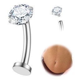 FIASASO Floating Titanium Belly Button Rings Hypoallergenic G23 Titanium Internally Threaded Belly Ring 14G Belly Piercings for Women Navel Piercings Jewelry cz 10mm